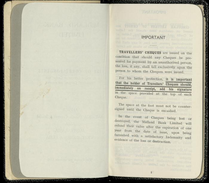 A Booklet by Midland Bank for Musa Alami, 19 October 1946