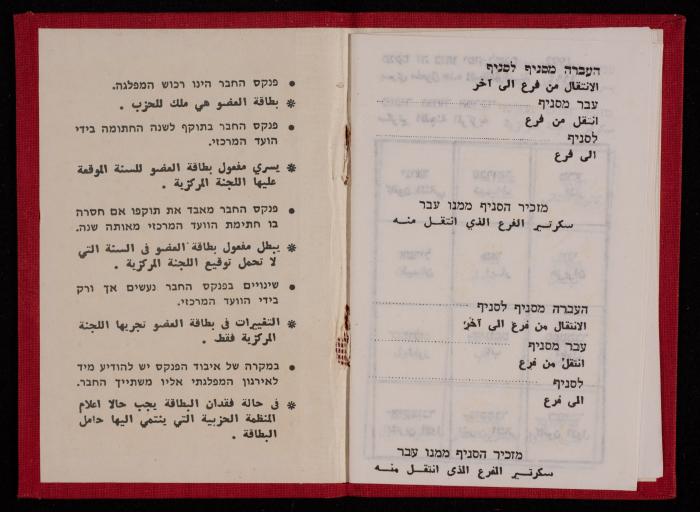 بطاقة عضوية في الحزب الشيوعي باسم حنا نقارة، 1982