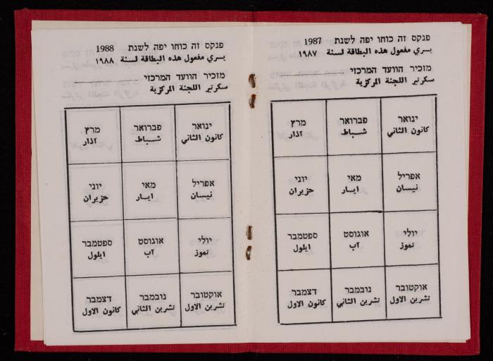 بطاقة عضوية في الحزب الشيوعي باسم حنا نقارة، 1982