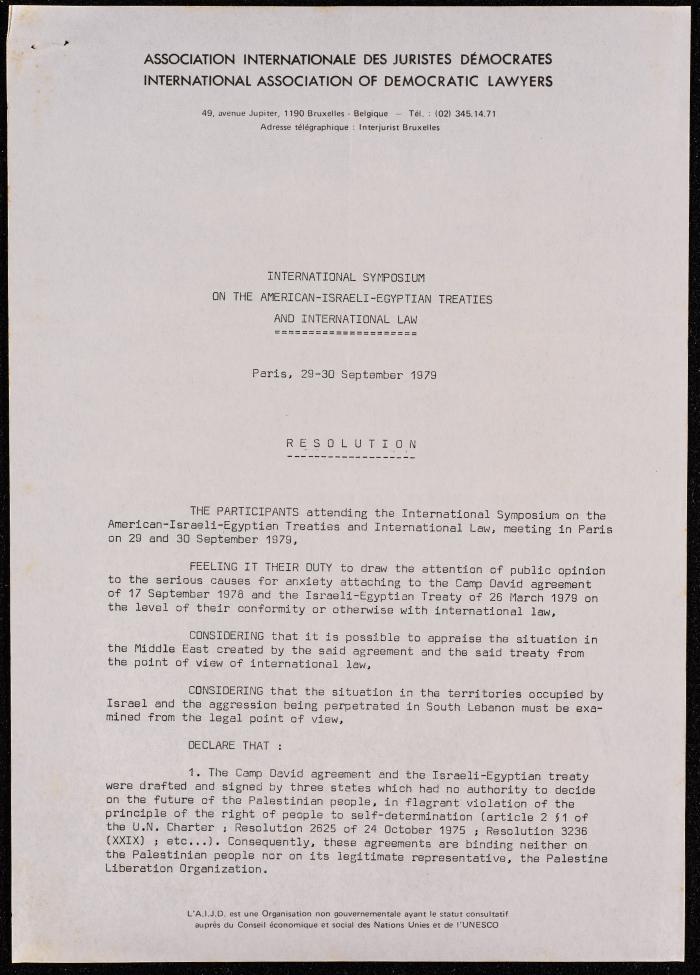 A Symposium for the International Association of Democratic Lawyers, Paris, 1979