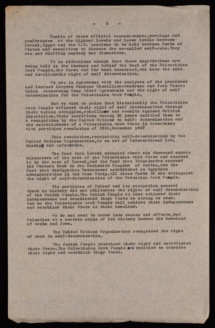 A Letter from Hanna Nakkara to the International Association of Democratic Lawyers, 1979