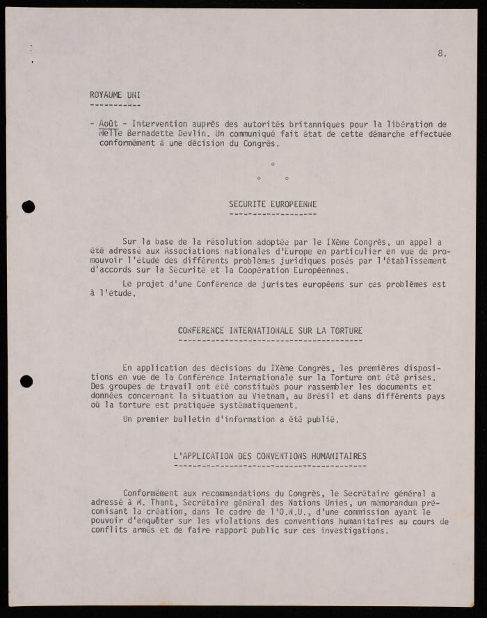 A Telegram by the International Association of Democratic Lawyers, Brussels, 1970
