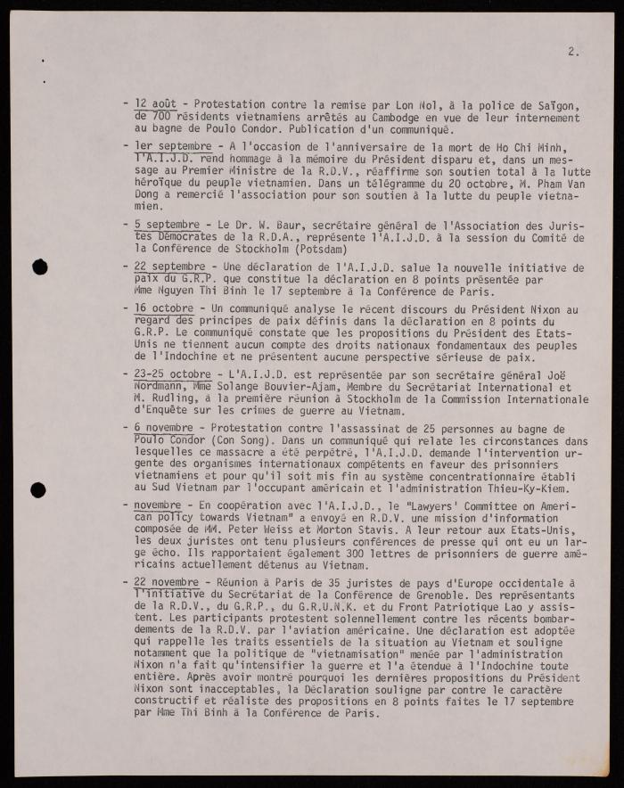 A Telegram by the International Association of Democratic Lawyers, Brussels, 1970
