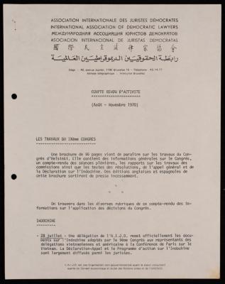 A Telegram by the International Association of Democratic Lawyers, Brussels, 1970