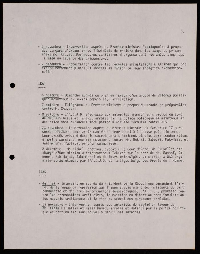 A Telegram by the International Association of Democratic Lawyers, Brussels, 1970