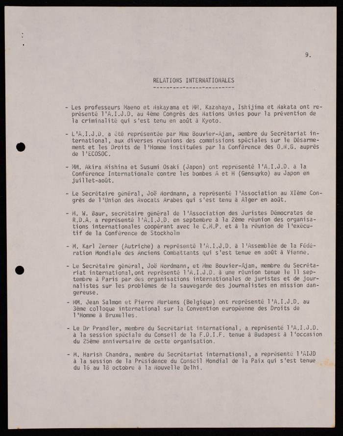 A Telegram by the International Association of Democratic Lawyers, Brussels, 1970