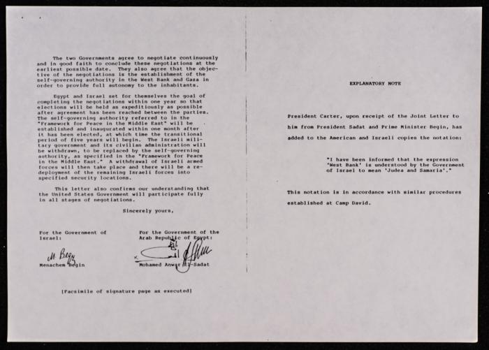 A Copy of the Camp David Accords, 17 September 1978