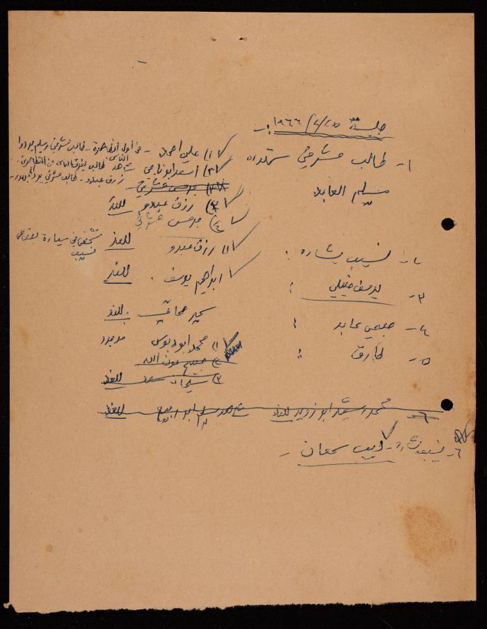 ملاحظات بخط يد حنا نقارة، 1966