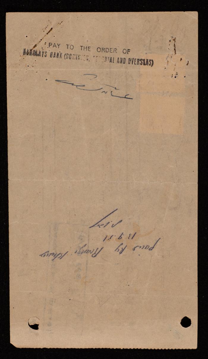 A Bill of Exchange, Barclays Bank, 1948