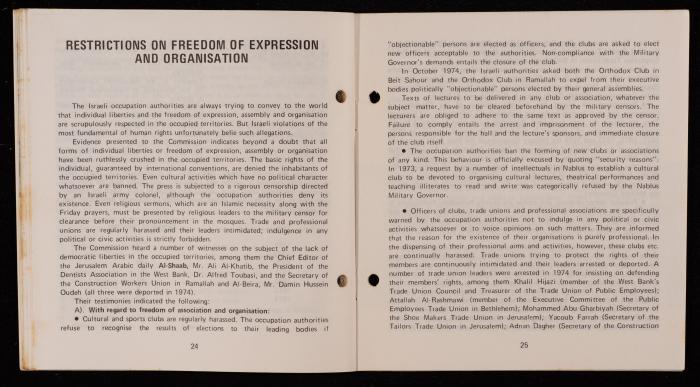 Israeli Violation of Human Rights in the Occupied Arab Territories, 1975