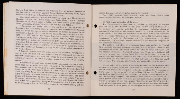 Israeli Violation of Human Rights in the Occupied Arab Territories, 1975