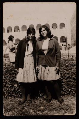 Fadeyyeh Darabe with Fatena Qutteineh at School, Hebron, 1970