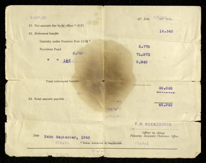 A Payment Voucher by the Palestinian Accounts Clearance Office, 1 January 1949