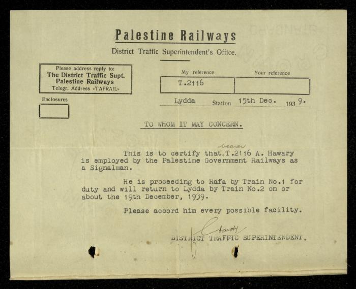 A Letter from the District Traffic Superintendent's Office, 15 December 1939	