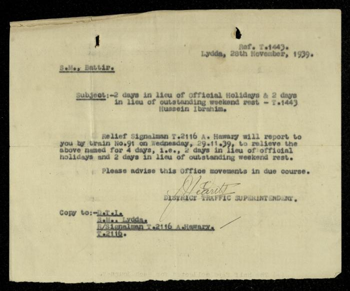 A Letter from the District Traffic Superintendent's Office, 28 November 1939