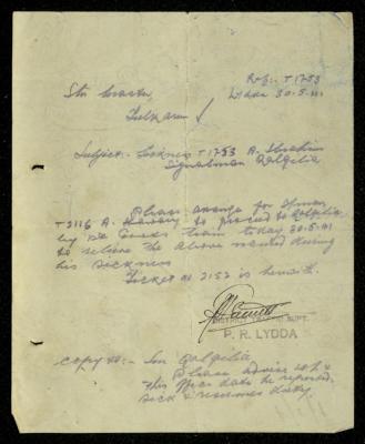 A Letter to Ahmad Hiwwari from the Palestine Railways, 30 May 1941