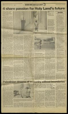 "أحلام الفلسطينيين ’بلد بلا حدود‘"، قصاصة من جريدة جانيت سوبيربان، 29 أيار 1996  