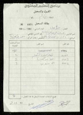 "Registration Card" for Ghassan Wa