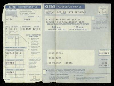 Admission Ticket to the Graduate Record Examination for Omar Amira, 8 December 1979 