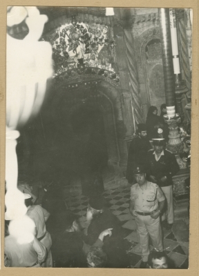 Palestinian officers in the Israeli Police inside the Church of the Holy Sepulcher during the Holy Saturday