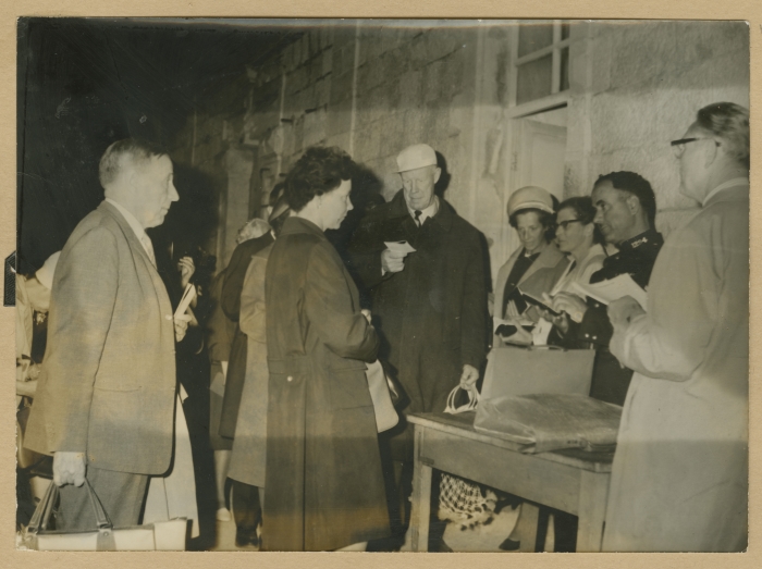 Checking tourists' passports at the Mandelbaum Gate