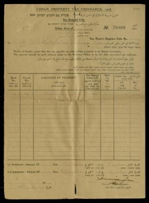 "Tax Demand Note", Issued by the Urban Property Tax Ordinance for the Year 1928, 15 September 1931