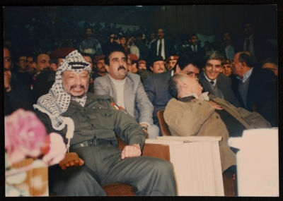 Yaser ʿarafat and Samir Ghaushe at a Solidarity Festival in Baghdad Protesting the US Threats against Iraq