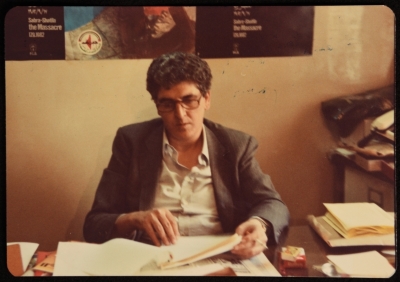 Dr Samir Ghaushe at the Office of Nedal Al-Shaab Magazine in Beirut