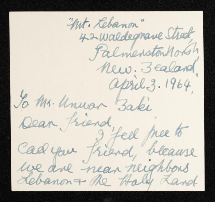 A Letter to Anwar Nusseibeh from Mariam in Beirut, 3 April 1964 