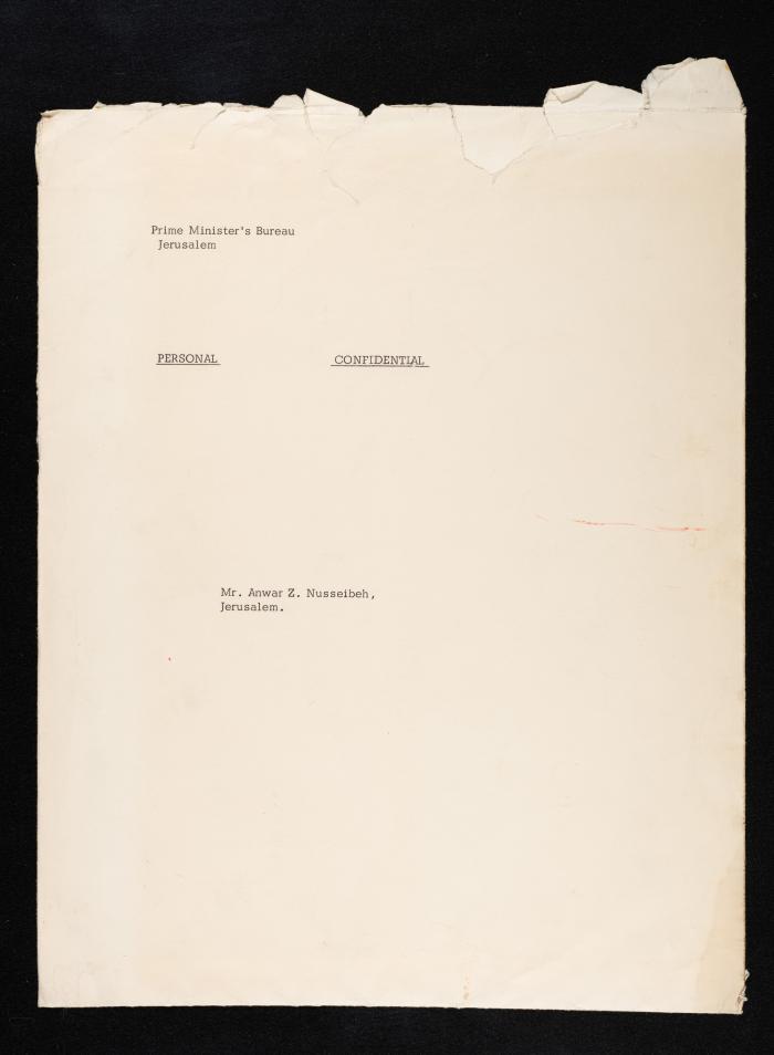 An Official Letter From the Office of the Israeli Prime Minister to Anwar Nusseibeh, Jerusalem, 30 January 1972 