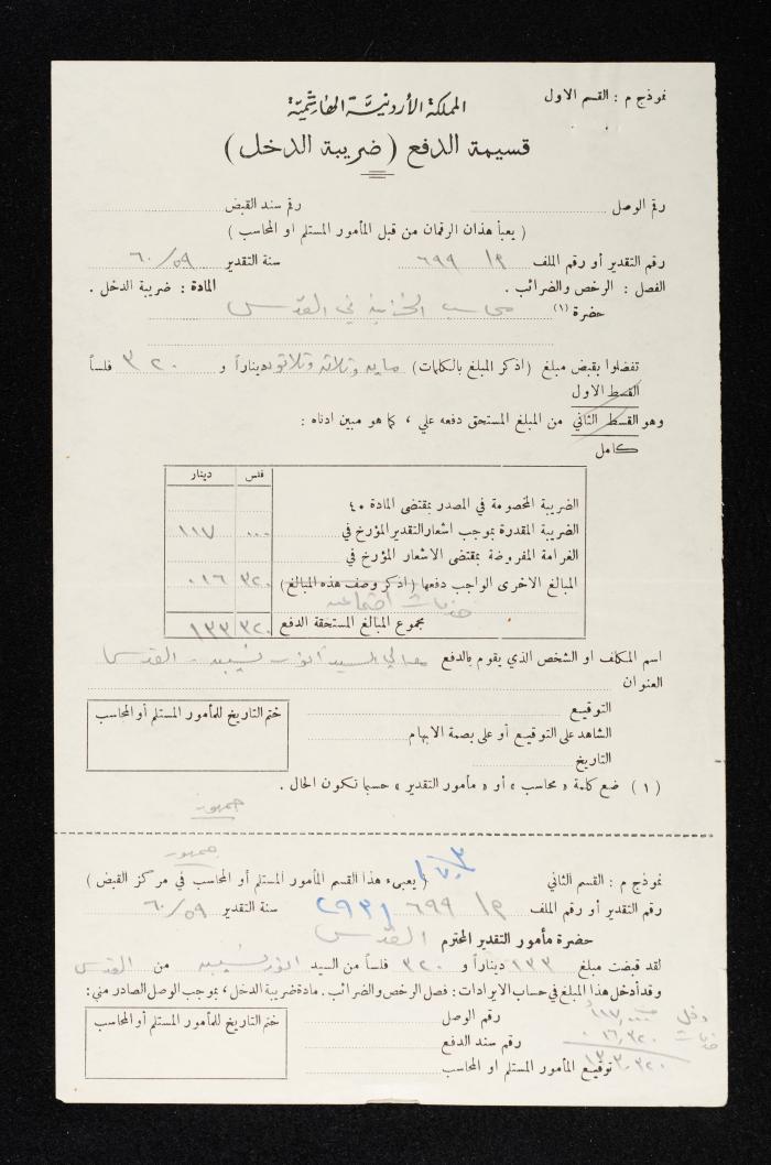 Notification of Evaluating the Income Tax in the Name of Anwar Nusseibeh, 3 May 1960 