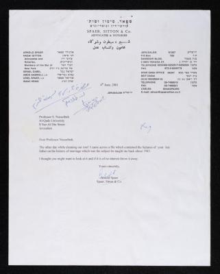 A Letter from Arnold Spaer to Sari Nusseibeh, 4 June 2001