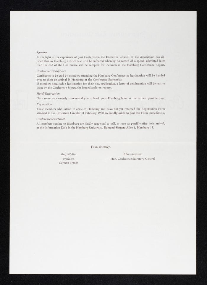 An Invitation from the International Law Association to Anwar Nseibeh, August 1960 