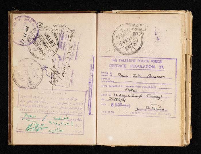 Anwar Nusseibeh's Passport, the Mandate Government of Palestine, 2 November 1940