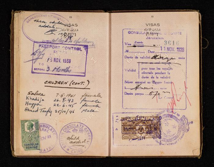 Thuraya al-Ghusein's Passport, the Mandate Government of Palestine, 16 December 1938