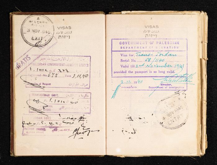 Anwar Nusseibeh's Passport, the Mandate Government of Palestine, 2 November 1940