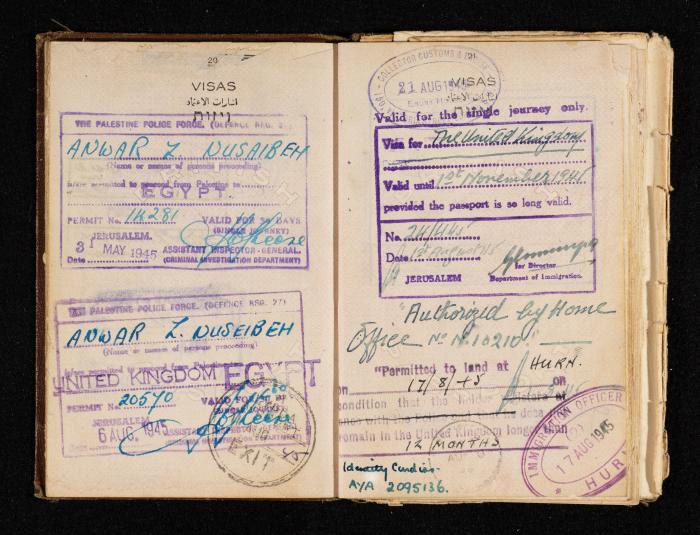 Anwar Nusseibeh's Passport, the Mandate Government of Palestine, 2 November 1940