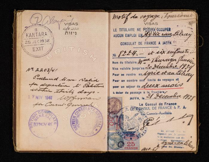 Thuraya al-Ghusein's Passport, the Mandate Government of Palestine, 16 December 1938