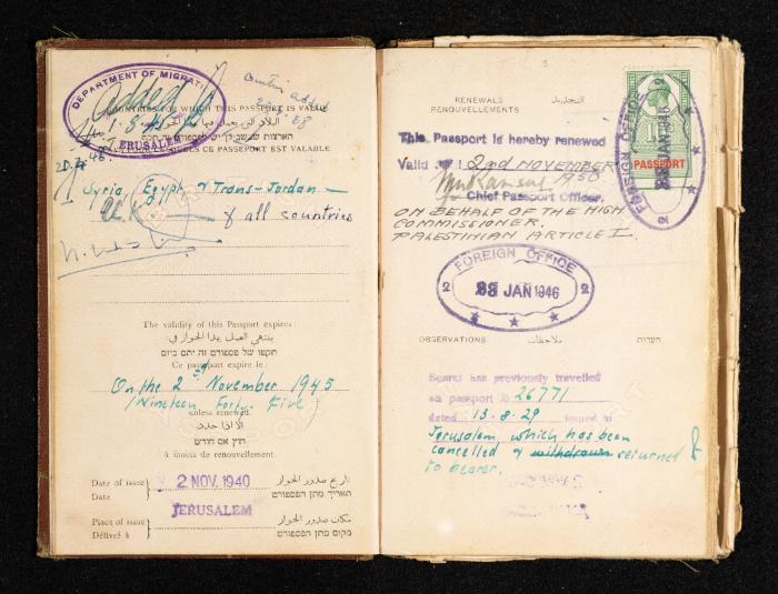 Anwar Nusseibeh's Passport, the Mandate Government of Palestine, 2 November 1940