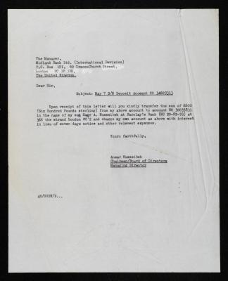 A Letter from Anwar Nusseibeh to the Director of Midland Bank Ltd. (International Division)