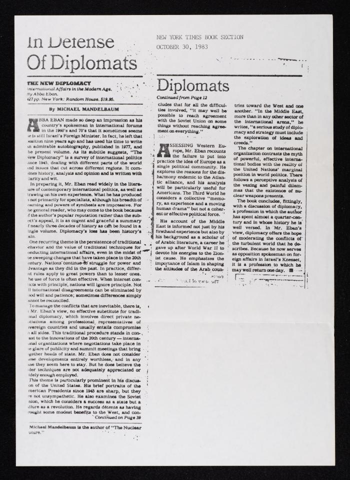 قصاصة من ملحق مراجعة كتاب لجريدة نيويورك تايمز، 1983
