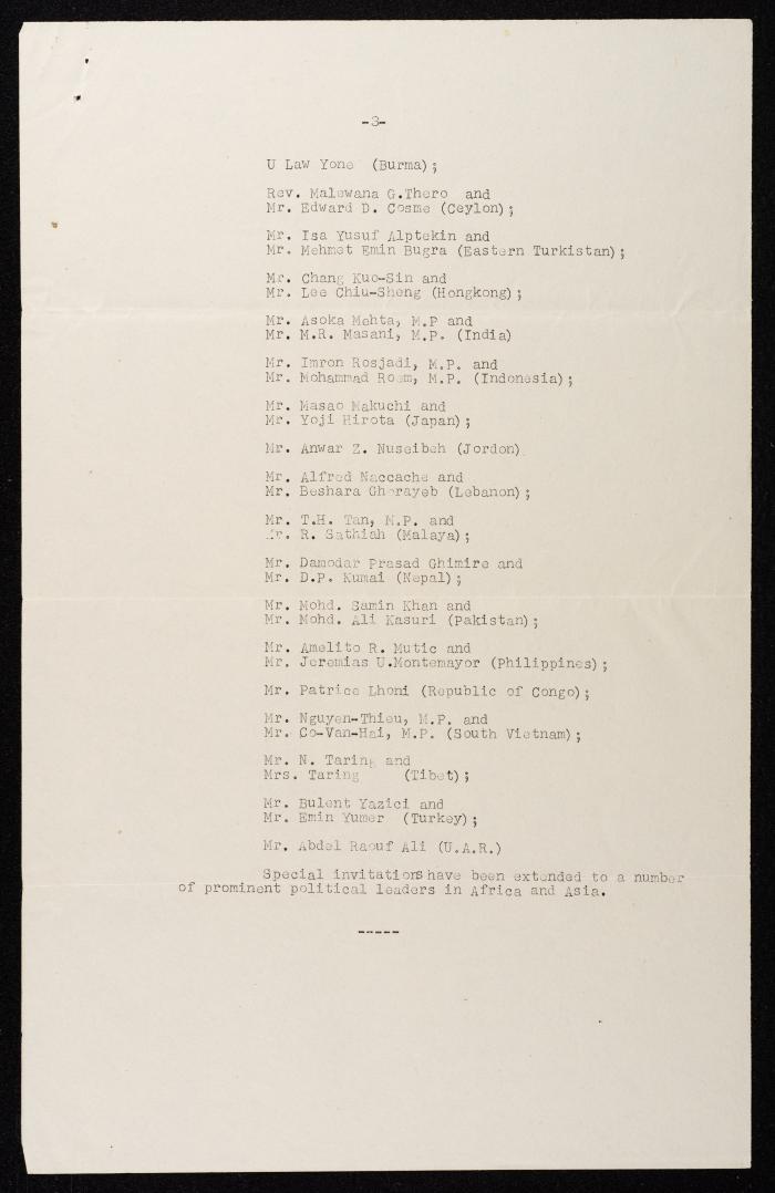A Letter from the Honorary Secretary of the Afro-Asian Council to Anwar Nusseibeh, 9 August 1961