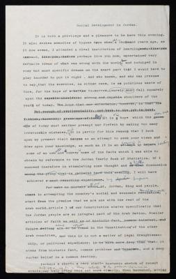 "Social Development in Jordan", a Draft Speech by Anwar Nusseibeh
