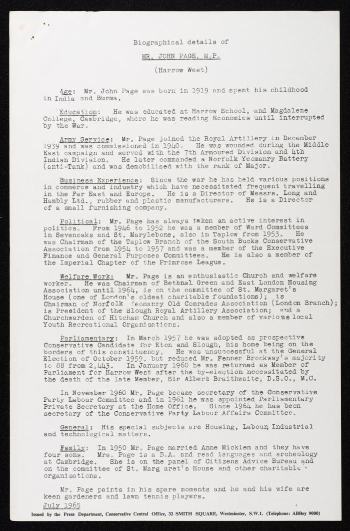 Members Attending the Reception of Hussein bin Talal in the UK, 20 July 1966