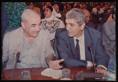 الدكتور سمير غوشة و الدكتور جورج حبش في المجلس الوطني الفلسطيني 