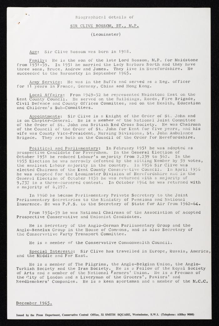 Members Attending the Reception of Hussein bin Talal in the UK, 20 July 1966