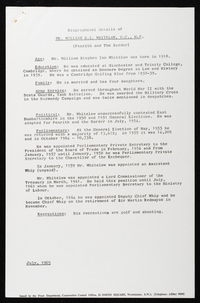 Members Attending the Reception of Hussein bin Talal in the UK, 20 July 1966