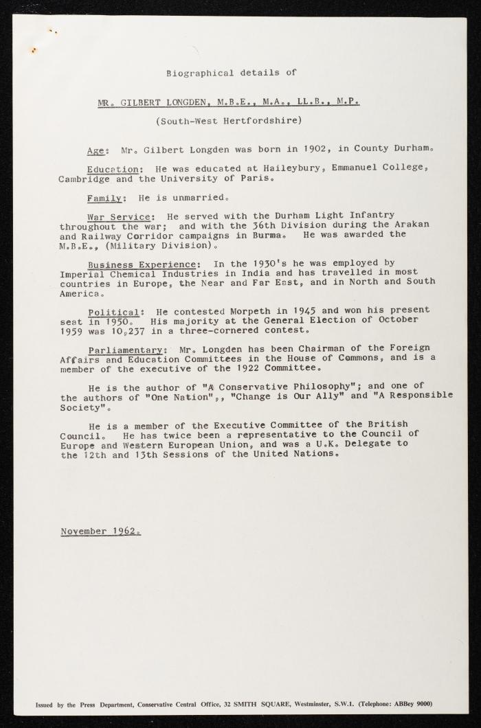 Members Attending the Reception of Hussein bin Talal in the UK, 20 July 1966