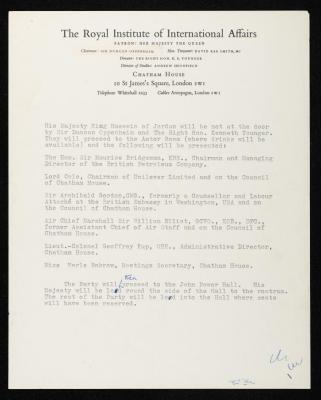 A List of People Meeting King Hussein bin Talal at the Royal Institute of International Affairs, the UK, July 1966