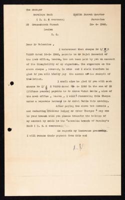 A Letter from Anwar Nusseibeh to Barclays Bank, Jerusalem, 14 April 1946